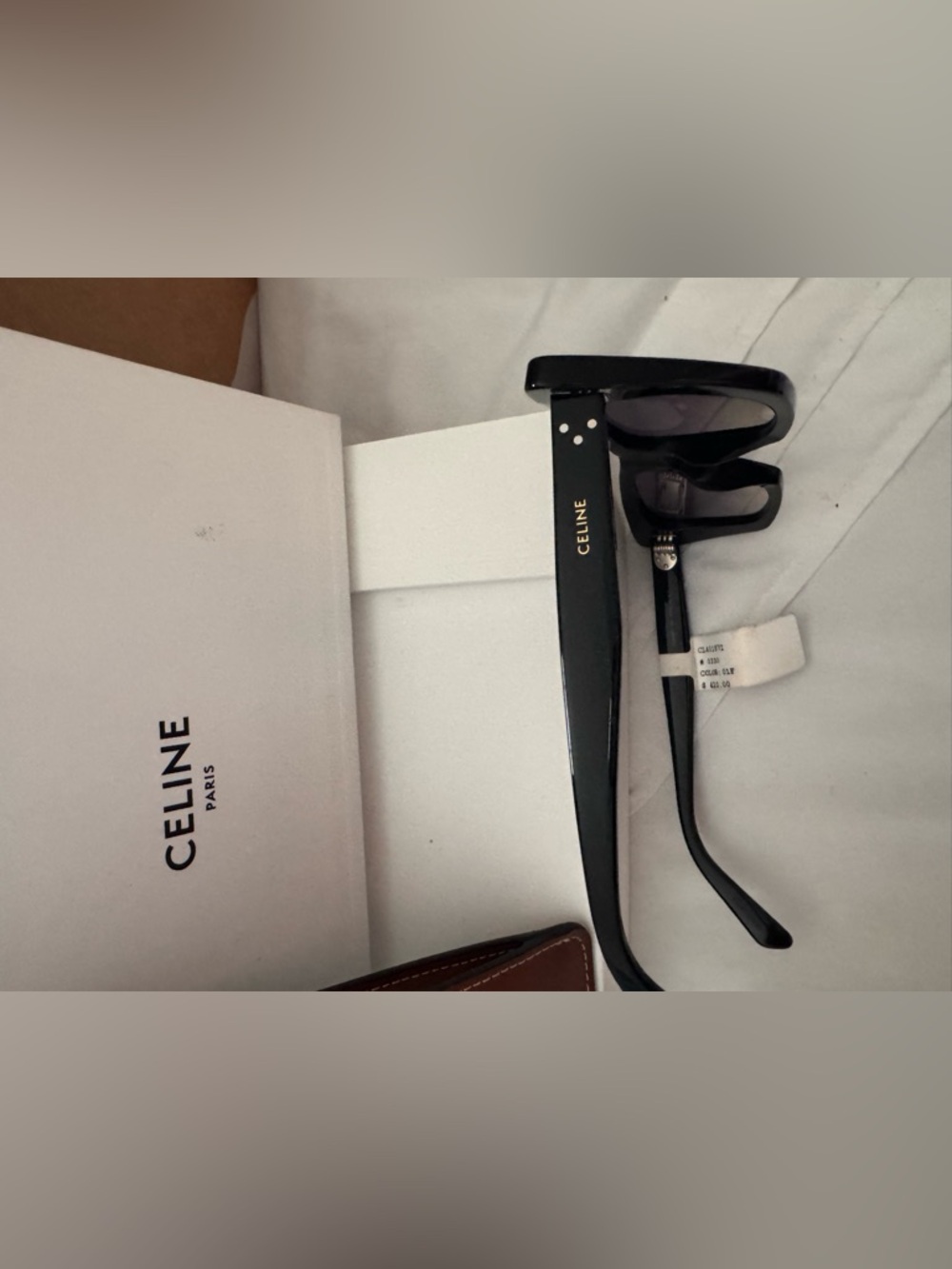 Celine Black Rectangular Acetate Sunglasses with Brown Case - Picture 10 of 10
